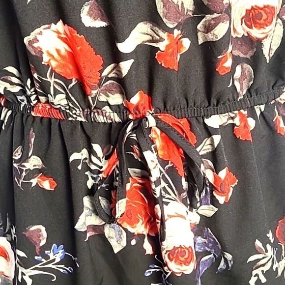 Stella Tweed Short Sleeve Black Dress Red/White Flowers Zipper Neckline,Size 1X - Picture 5 of 12